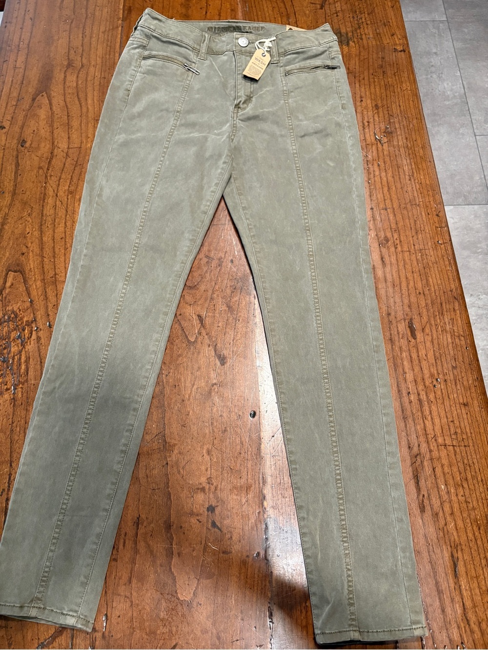 American Eagle High Rise Super Stretch Jeggings Sage Moto Zipper Size 8 NWT